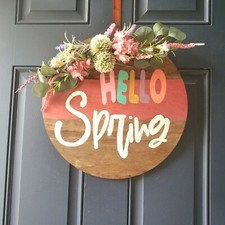 Welcome front door sign  Home decor Handmade  Hello Spring 