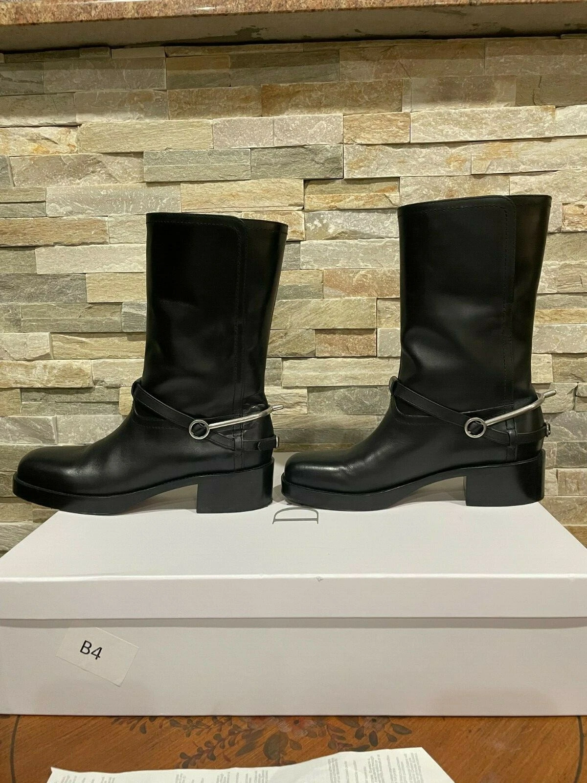authentique Bottes d'équitation Christian Dior en cuir noir Spur 38,5 (8,0 8,5)