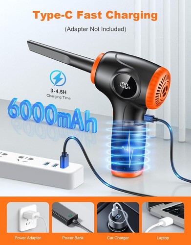 Poussière purificateur d'air PC rechargeable sans fil comprimé, 3 vitesses et 90000 tr/min - Photo 6/8