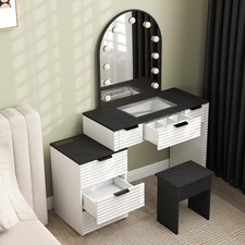 Makeup Vanity Desk with Mirror Dressing Table and Stool Set with LED Lights USA
