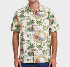 QUIKSILVER SURFING SANTA Men's S/S Woven Shirt - Medium - MOONBEAM - NWT