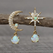 NEW  boho Starlight Gold and Opal Moon and Star Earrings