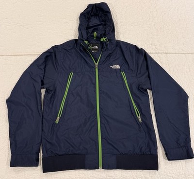 Men's L The North Face Diablo Wind Jacket Navy Blue Green Hooded Windbreaker Zip