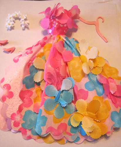 BARBIE FASHION CLOTHES ~ PASTEL SATIN PETALS GOWN OUTFIT w/ACCESSORIES SET