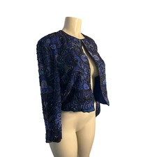 Vintage Women S Niteline Della Roufogali 100 Silk Beaded Evening Jacket Blue