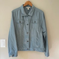 L.L. Bean Linen Blend Trucker Jacket Size XL Women Casual Vacation Classic