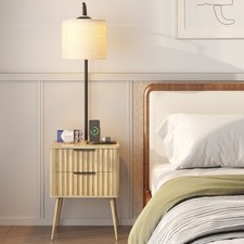 Smart Nightstand with Drawers, USB Type-C, Pendant Light, 3 Color，Easy Assembly