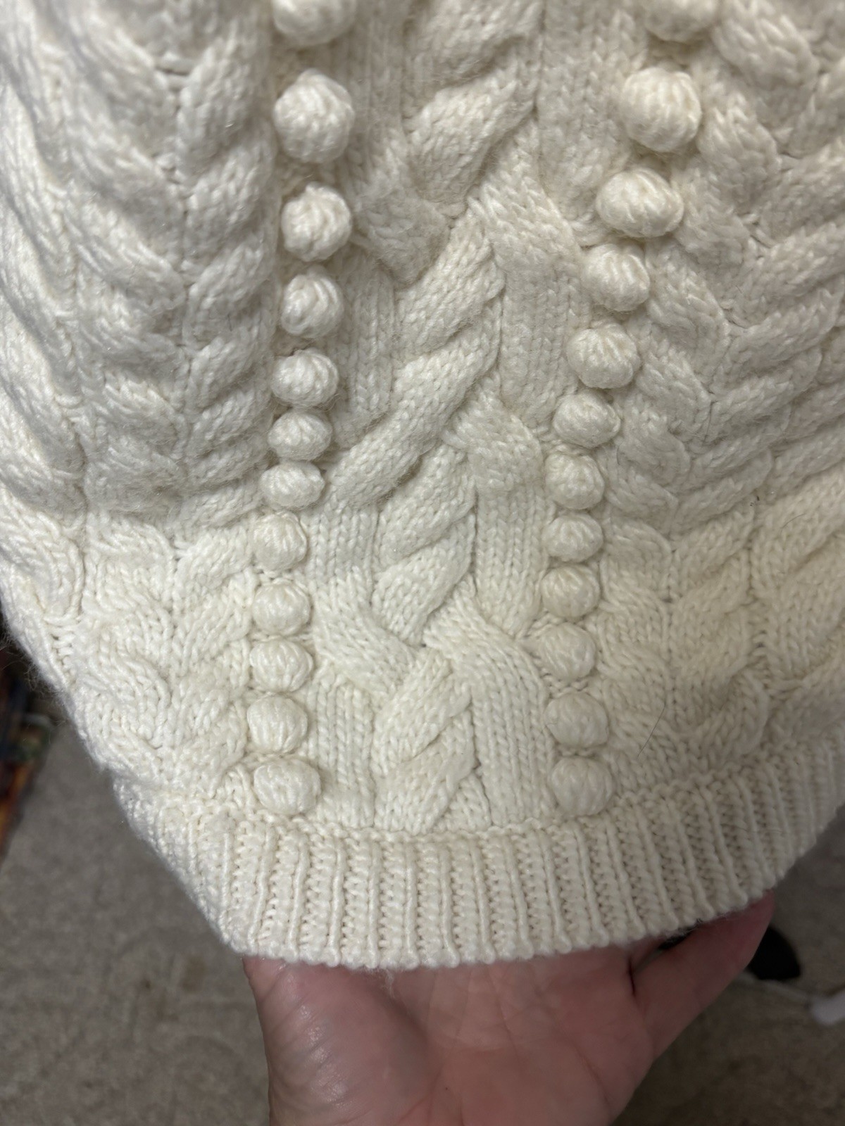 TALBOTS Cable-Knit Sweater Women Medium Off-White Cream Ivory Wool Pom Fisherman thumbnail 5