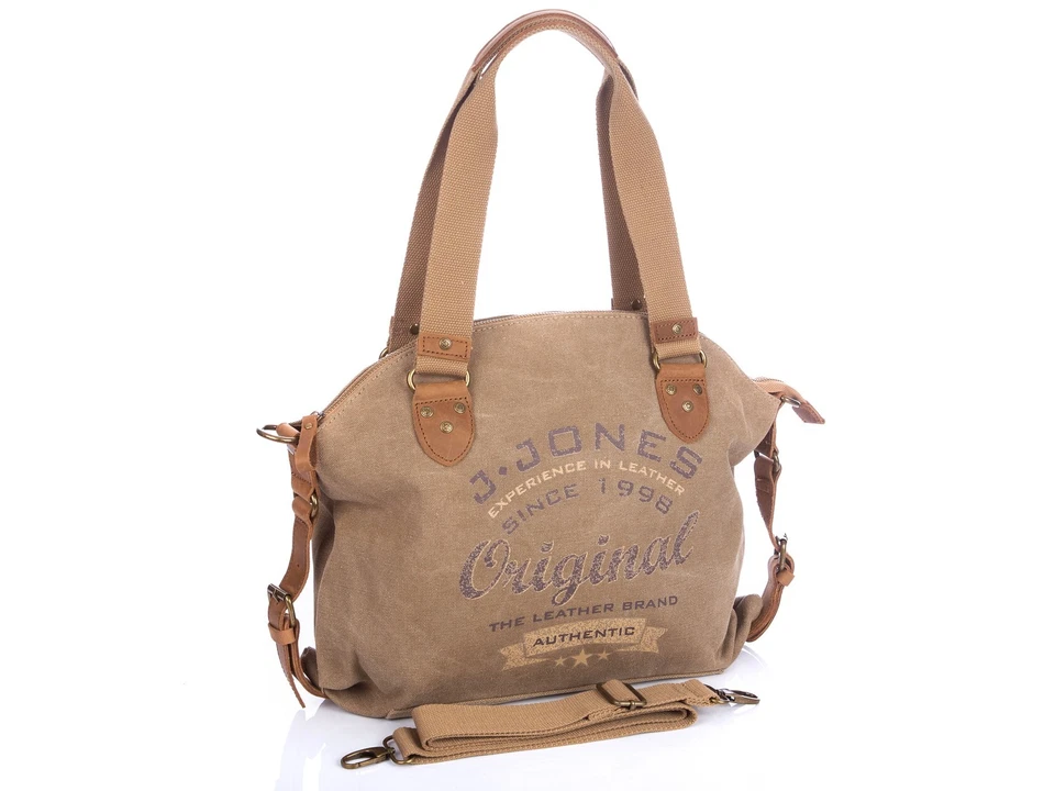 Canvas Leder Tasche Damen groß Umhängetasche Schultertasche Shopper Braun Beige - Bild 3 von 4