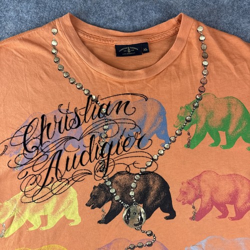 Christian Audigier Los Angeles Colorful Bear Y2k T Shirt Size XL Orange - Picture 2 of 16