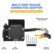 4-Way Flat to 7-Way RV Blade Trailer Wiring Adapter Connector Plug 7 Pin &4 Pin