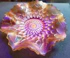 ANTIQUE DUGAN PASTEL FISH SCALE & BEADS CARNIVAL GLASS PLATE/BOWL - MARIGOLD 7"