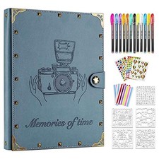 Leather Scrapbook Album 60 Pages Love Memory Photo Album 8.5x11 Grayish-blue