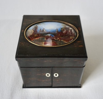 Antique Grand Tour Coromandel Wood Box Reverse Painted Venice Italy 19th c