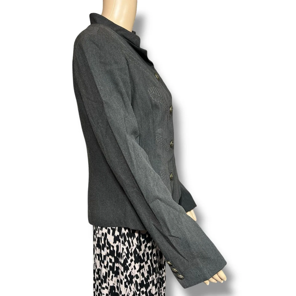 CAbi Womens Blazer Jacket Military Style Gray Embroidered Button Accents Sz 10 - Image 3 of 4