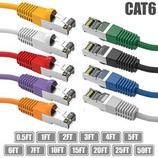 0.5-50FT Cat6 RJ45 Ethernet Network SSTP Shielded Patch Cable Copper 26AWG LOT