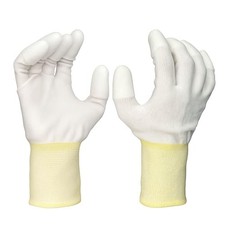 White Nylon Glove - White PU TOP coated, 5 pairs Large