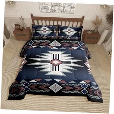 Southwestern Comforter Set Size,Rustic Farmhouse Western Queen Black Blue