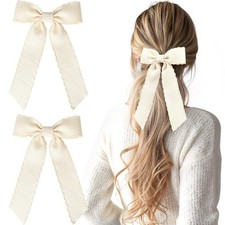 VOBOBE 2PCS Hair Bows for Women Girls, Beige Hair Ribbon Bowknot French Hair ...