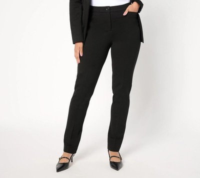 Susan Graver Regular Smart Ponte Slim Leg Trouser Pants Black M New