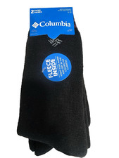 COLUMBIA Men's Black 2Pk. Fleece Lined Crew Socks Fits Men's Shoe Sizes 6-12 NIP
