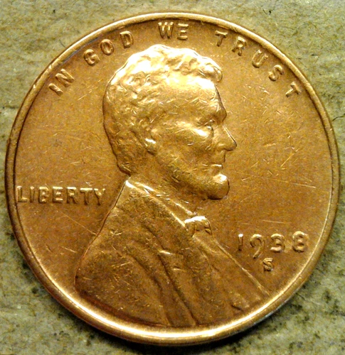 1938 S American Cent Circulated Brown Lincoln Wheat Penny San Francisco Mint