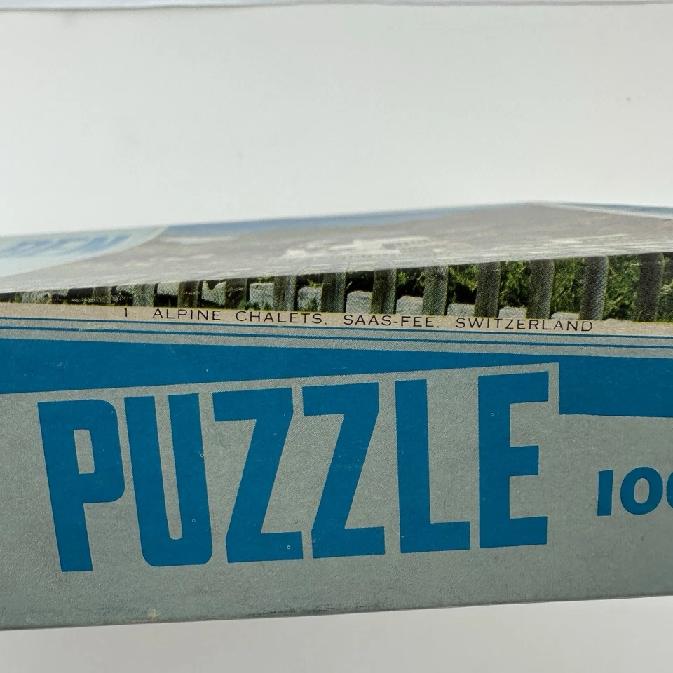 Rompecabezas vintage 1965 Alpine Chalets Saas-Fee Suiza MB Big Ben sellado Foto 3 de 4