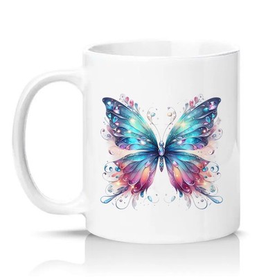 Schmetterling Unisex 11 Unzen Keramiktasse Aquarell Kunst Tee Kaffeetasse