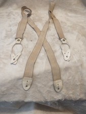 Antique Suspenders Knothe Bros Ivory Leather Useable 1892 Date Vintage X White