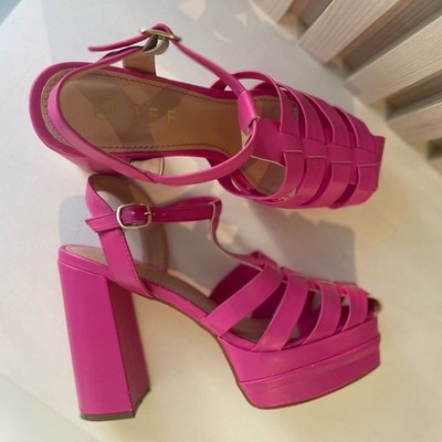 Carlos Santa Fuchsia Hot Pink Flatform Sandal Open Heels, Size 7 (36) NEW in Box