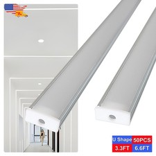 3.3FT/1M 50 Pack U Shape Led Aluminum Channel With Frosted Cover Easy Install