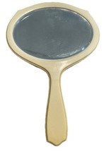 Antique French Ivory Celluloid Hand Mirror Beveled Glass Vanity Art Deco 1920s