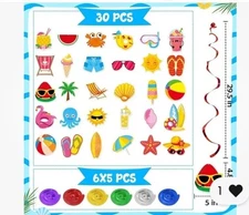 61 Pcs Beach Pool Party Decorations Hello Summer Banner & Accessories.