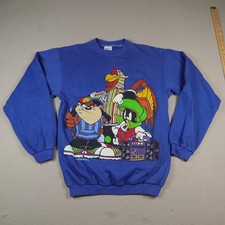 Vintage Looney Tunes Sweatshirt Mens Medium Blue 90s Taz Marvin Martian Foghorn