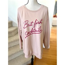Wildfox Pink "But First Cocktails" Velvet Script Oversize Sweatshirt