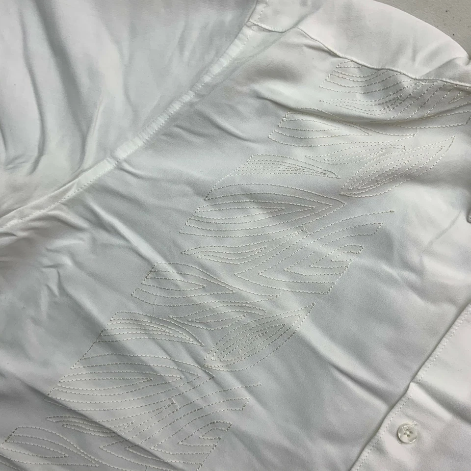 Camisa Havanera Abotonada Para Hombres 2XL Blanca Manga Corta Dobladillo Recto Cuello Punta Foto 3 de 4