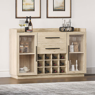 55'' Wine Cabinet with Wine Rack and Glass Holder