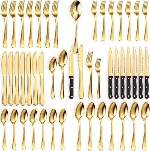 49-Piece Gold Stainless Steel Flatware Set - Service for 8 with Polished Finish - Picture 3 of 8