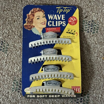 New Old Stock 1950 s  Vintage Tip Top Wave Clips On Display Card Set of 4