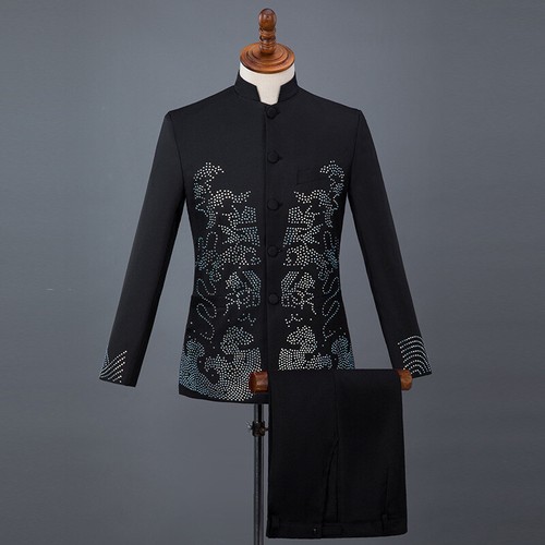 Zhongshan Suit Men Young Host Chinese Style Costume Stage Performance Coat+pants