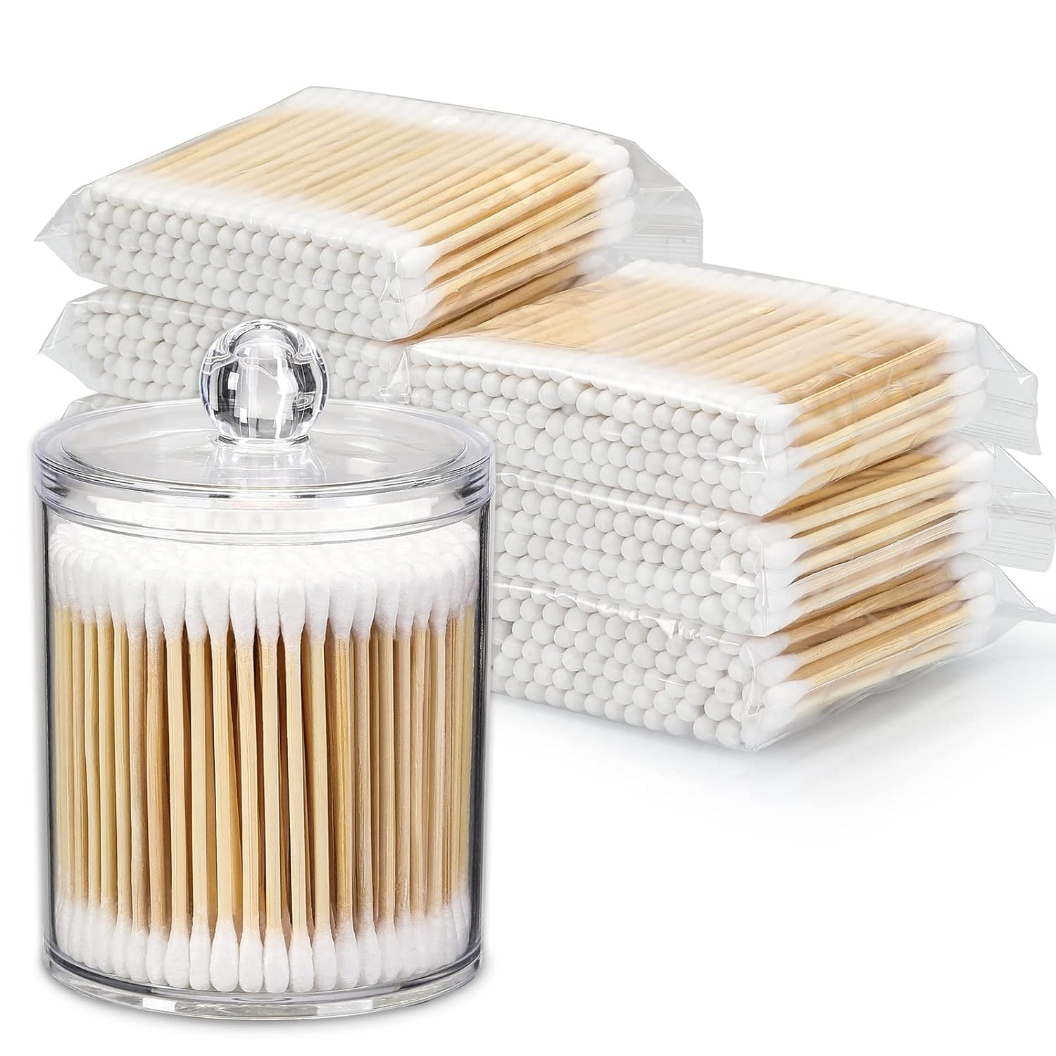 Bamboo Cotton Swabs 700 Count with Clear Storage Holder - Biodegradable Qtips