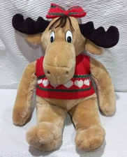 1987 Commonwealth 18" Holly Girl Moose Plush Stuffed Animal with Sweater & Bow