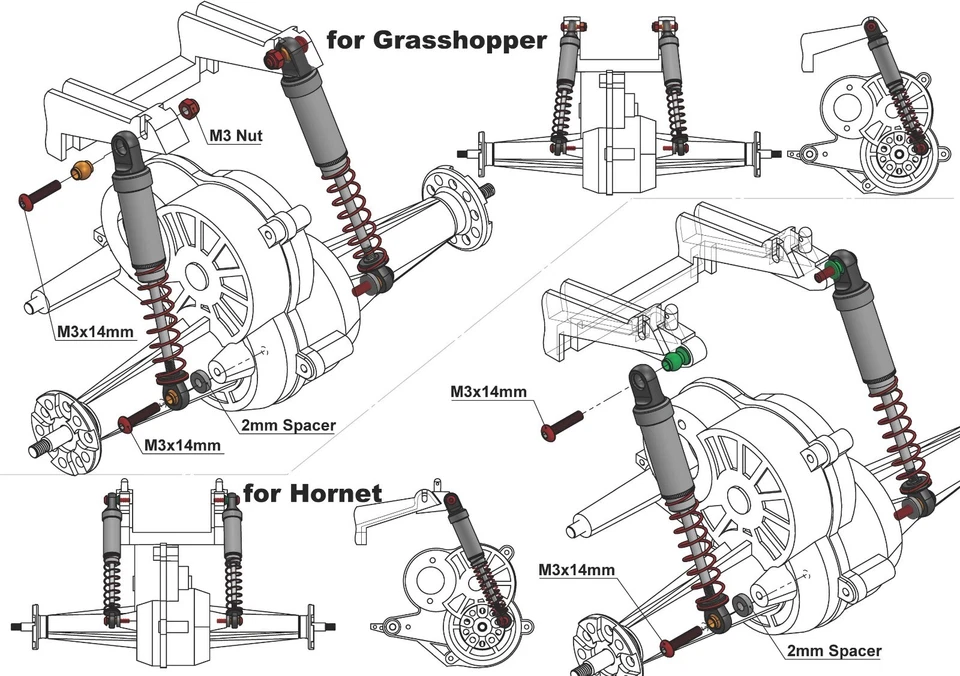 KINGFLY RC aluminum Oil Shock/Dampers  for Tamiya 1/10 buggy Grasshopper/Hornet - Image 3 of 3