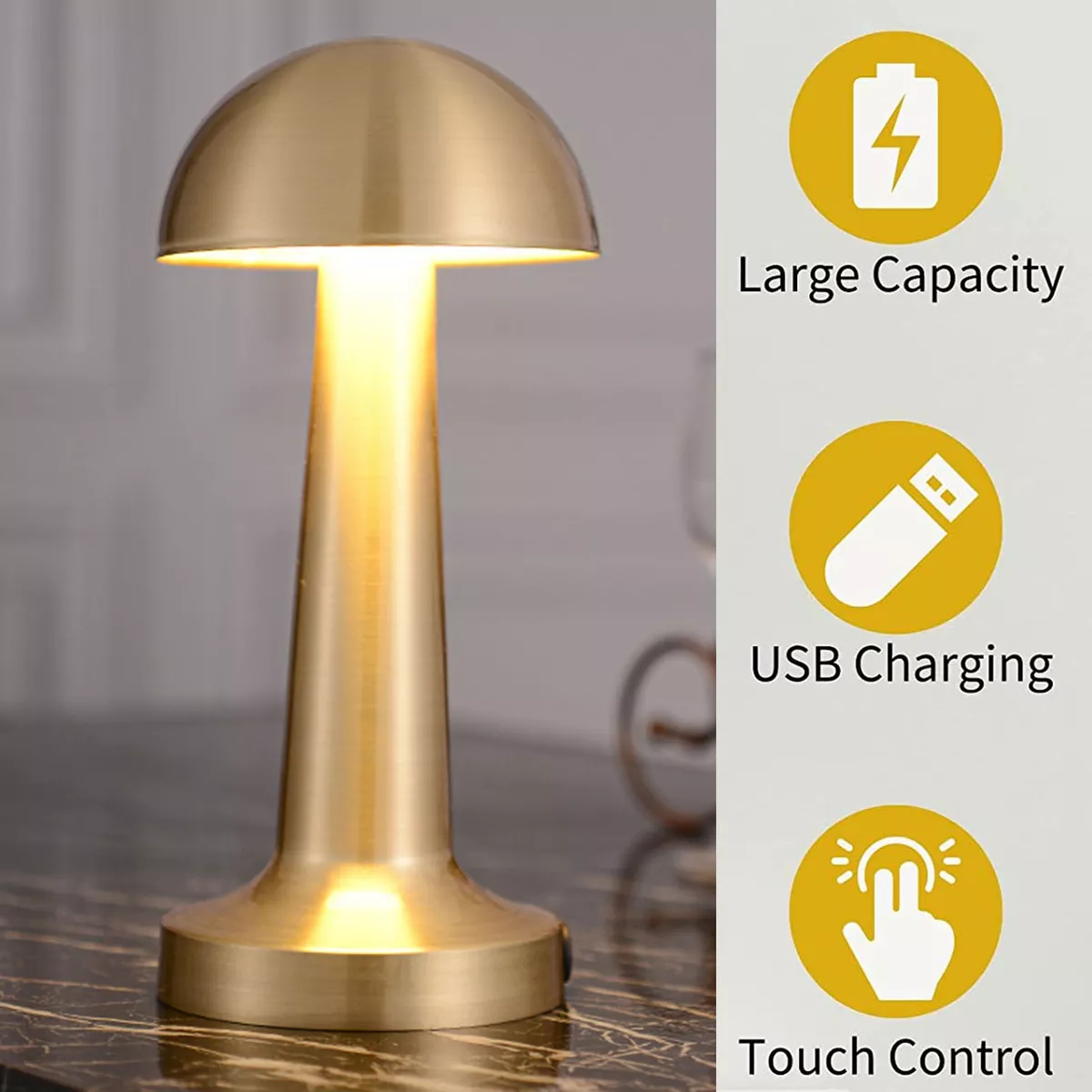 Rechargeable Cordless LED Table Lamps Battery Powered Metal Touch