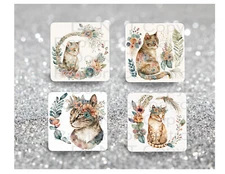 Boho Cat neoprene drink coasters, set of 4, CHOICE, absorbent