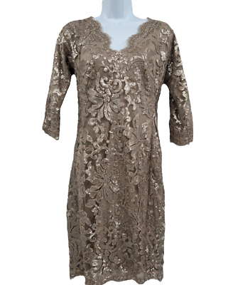 Tadashi Shoji Petite Taupe Floral Lace Sequinned Cocktail Dress Womens Size 4P | eBay Tadashi Shoji Petite Taupe Floral Lace Sequinned Cocktail Dress Womens Size 4P | eBay