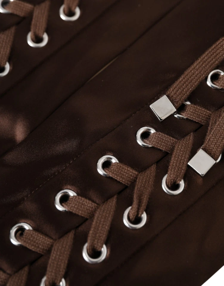 DOLCE & GABBANA Gloves Brown Acetate Lace Up Fingerless Mitten 7 / S RRP 1350usd - Image 3 of 4