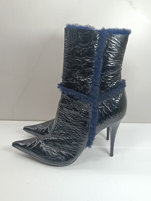 Casadei Women's Leather Pointed Toe Heeled Ankle Boots with Fur