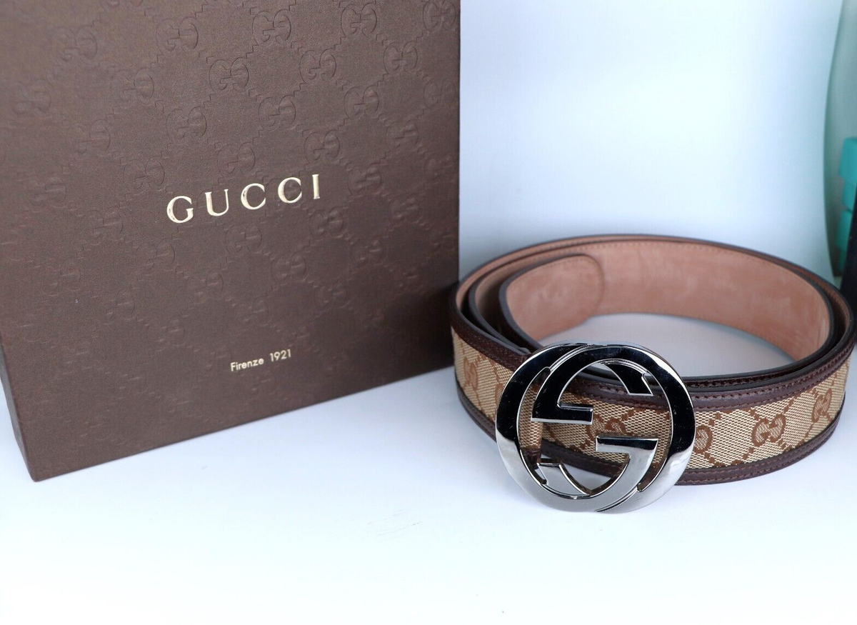 Men's Gucci Silver Tone Double G Interlocking Brown Leather Men's Gucci Silver Tone Double G Interlocking Brown Leather