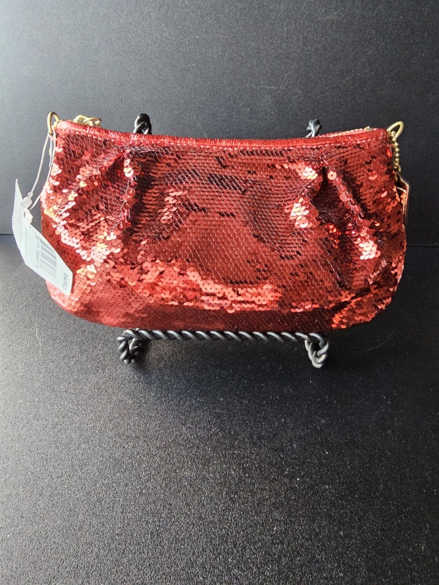 クラッチバッグ Bebop Loop Sequin Clutch COACH Poppy Red Sequined Evening Bag Purse Handbag NWT